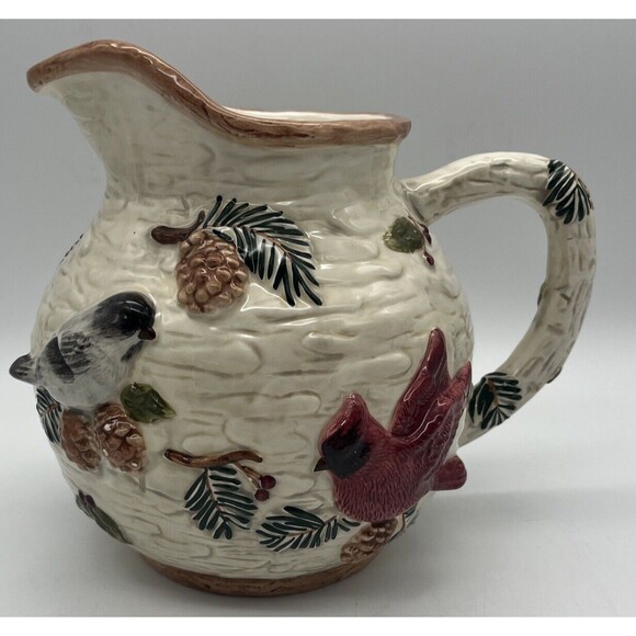 Sonoma Knollwood Ceramic Pitcher Bird Decor Pretty Pine cones Made In China - Picture 3 of 5